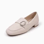 Stylish nude flat shoes for women with crystal buckle detail side view