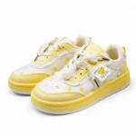 Girls casual sneakers white and yellow with cute bear print imported from China.