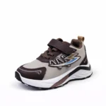 Beige and brown comfortable children's running shoes with lightning design