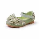 Girls premium mint green party shoes with crystal butterfly and pearls imported BD