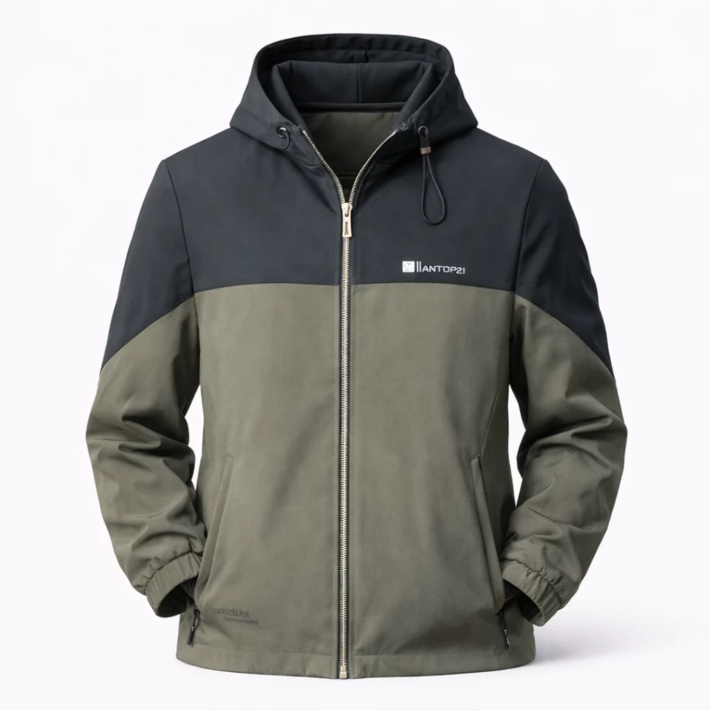 Premium Men’s Two-Tone Hooded Zip Jacket – Green & Black (China Import)