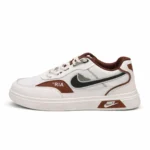Side Profile of White and Brown Casual Sneakers for Office and Daily Use.