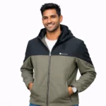 Premium Men’s Two-Tone Hooded Zip Jacket – Green & Black (China Import)