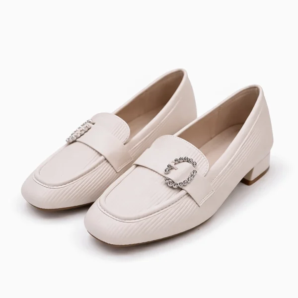 Women's premium beige office loafer with golden buckle imported shoes BD"