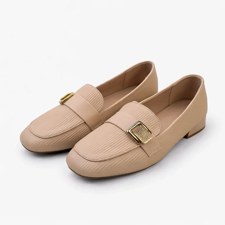 Women's premium beige office loafer with golden buckle imported shoes BD"