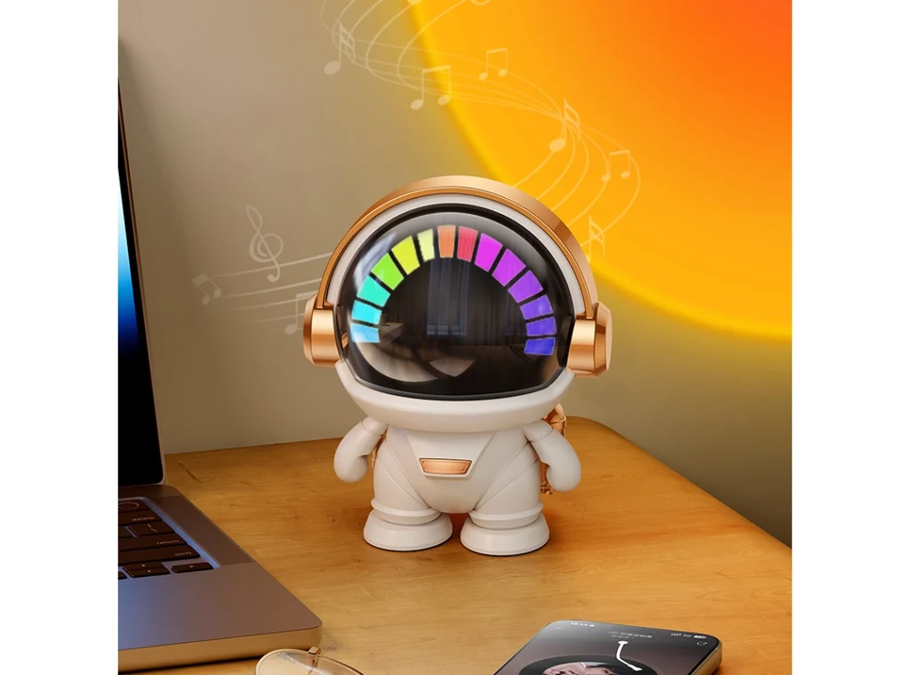 Cute astronaut wireless mini speaker with RGB LED face light for desk decor BD