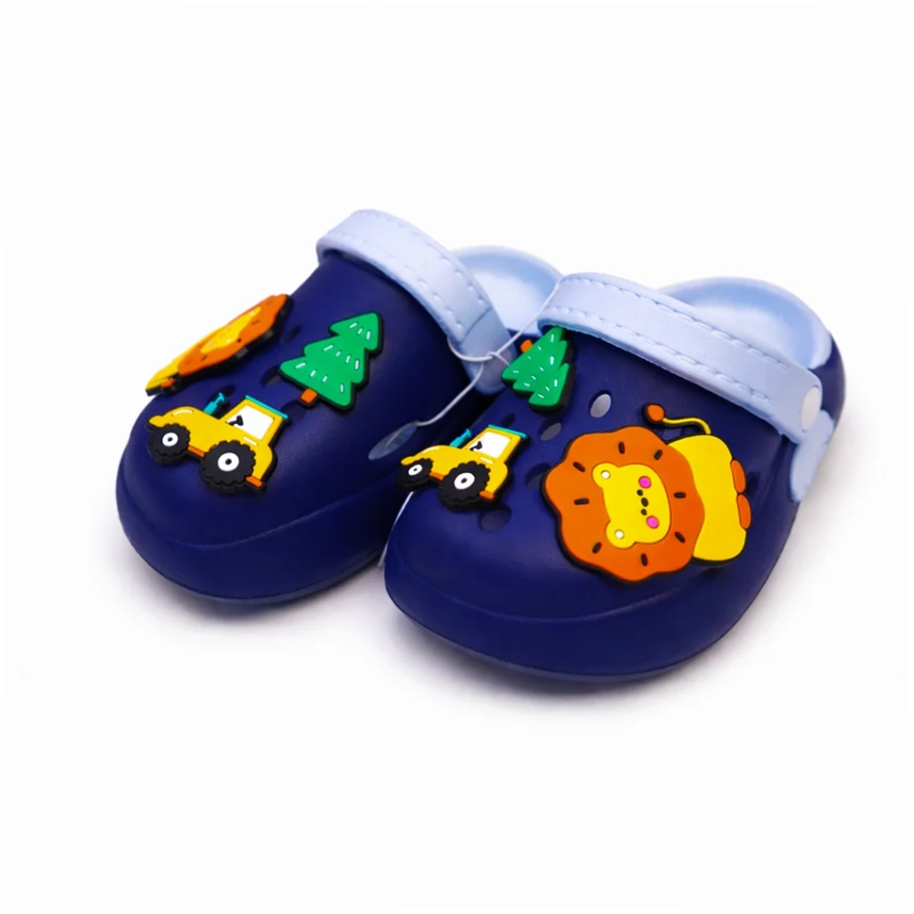 Kids premium navy blue crocs with 3d lion and tractor charms imported BD size 26-29
