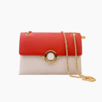 Ladies two-tone shoulder bag red and off-white with gold chain strap BD