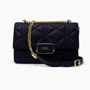 Women's black quilted shoulder bag with gold chain strap luxury party bag
