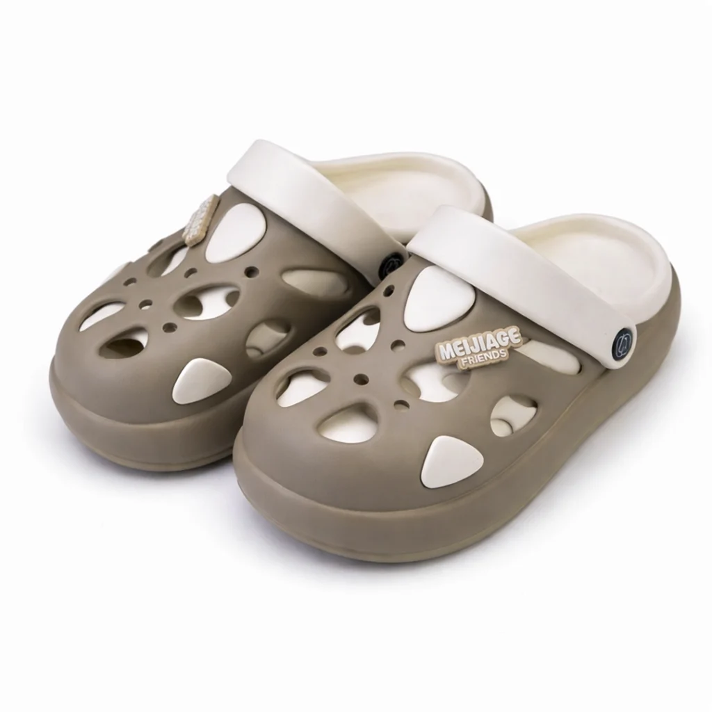 Men's premium coffee brown hollow crocs with white strap and large vents imported BD