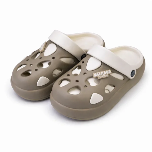 Men's premium coffee brown hollow crocs with white strap and large vents imported BD