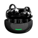 Black Bluetooth sport earbuds with touch control and LED case