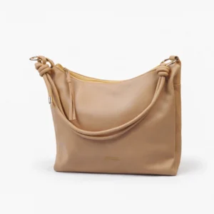 Beige soft PU leather hobo bag with knot strap for women BD