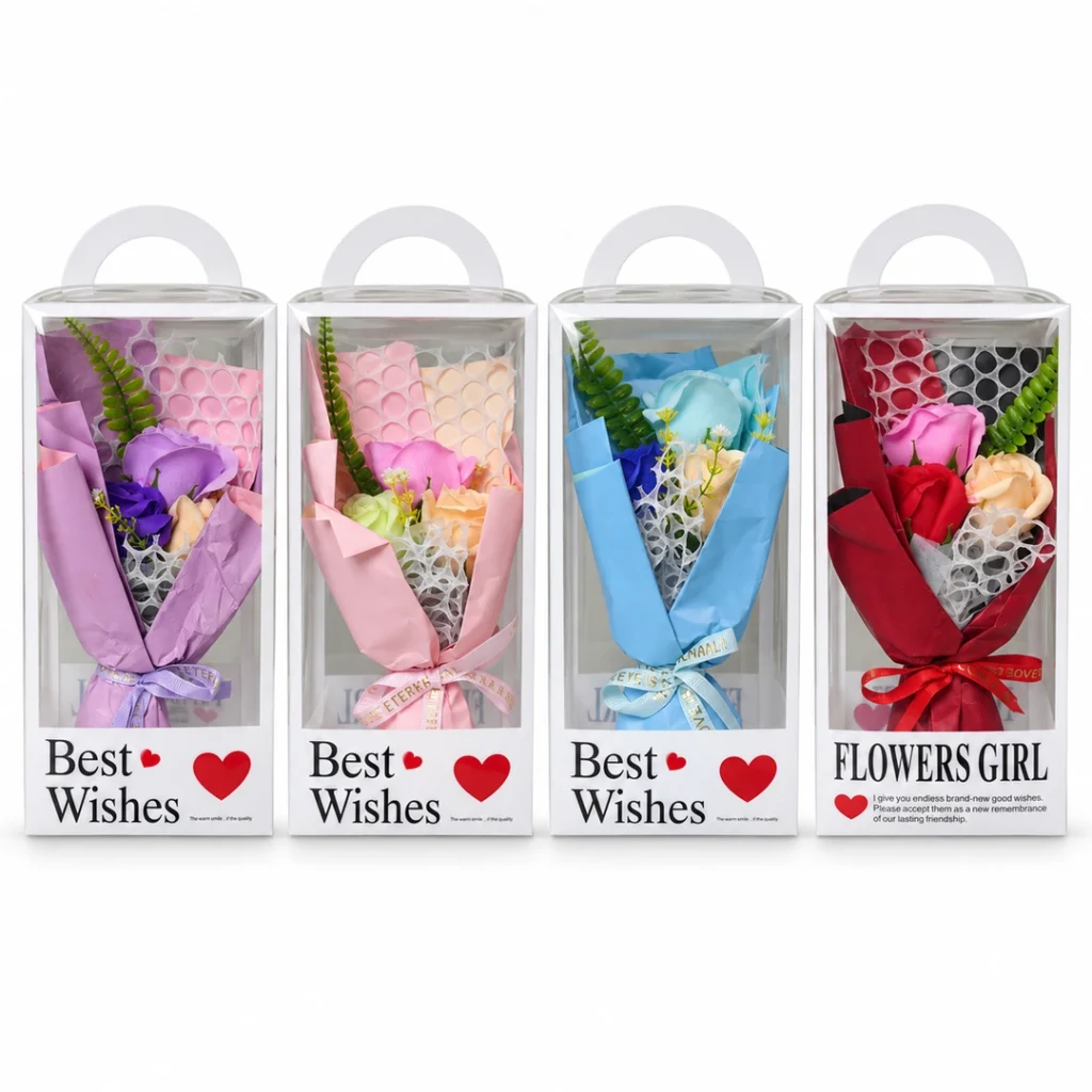 Soap Flower Bouquet Gift Box in Pink Blue Pink Red and Blue