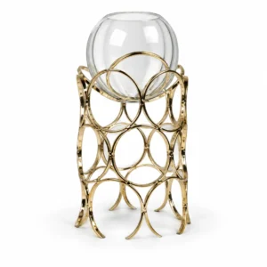 Luxury gold metal and clear glass decorative showpiece on white background
