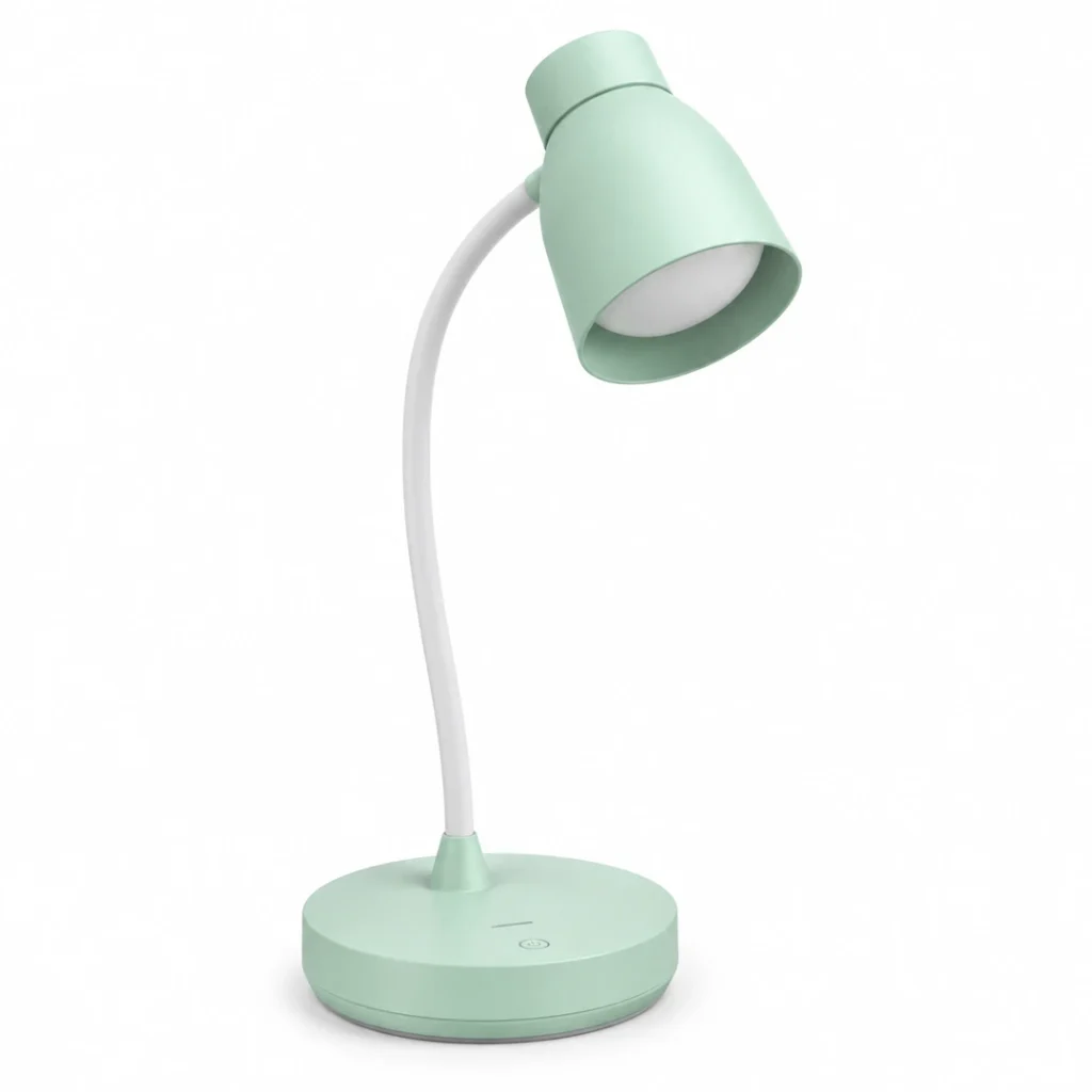 Rechargeable flexible gooseneck desk lamp in mint green