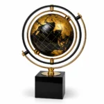 Luxury black and gold rotating world globe decorative showpiece front view