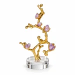 Luxury gold branch purple crystal flower decorative showpiece on white background