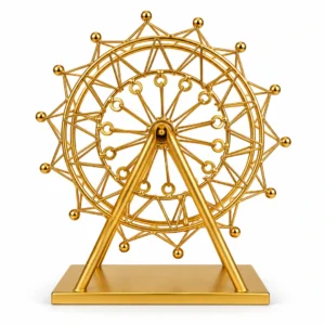 Golden Ferris wheel decorative showpiece on white background