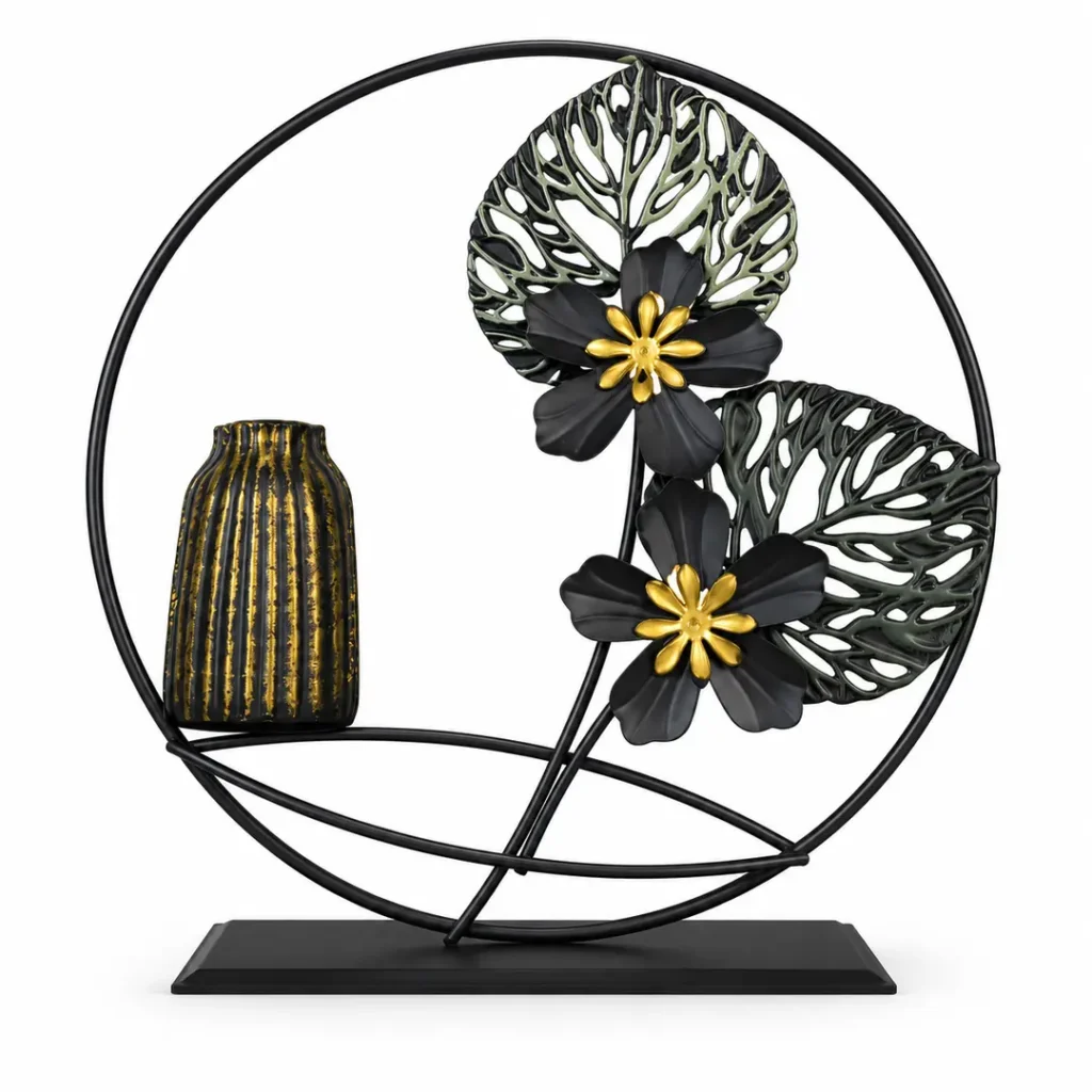 Metal Floral Vase Decorative Showpiece - Black & Gold