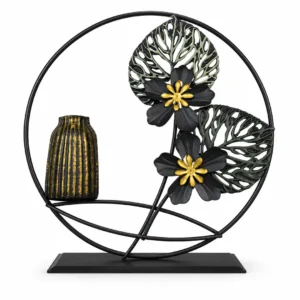 Metal Floral Vase Decorative Showpiece - Black & Gold