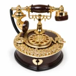 Luxury vintage rotary telephone decorative showpiece in brown and gold
