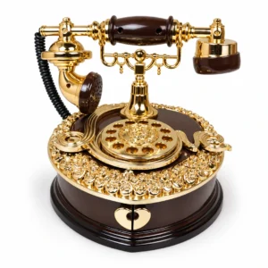 Luxury vintage rotary telephone decorative showpiece in brown and gold