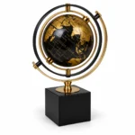 Black and gold rotating globe decorative showpiece angle view
