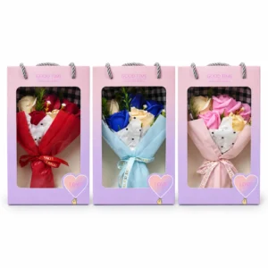 Good Time Soap Flower Bouquet Gift Box in Red Blue and Pink
