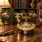 Vintage rotary telephone decorative showpiece on executive office desk