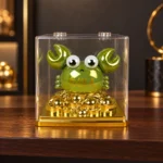 Green crystal flower decorative showpiece displayed on a walnut shelf