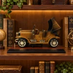 Vintage gramophone car decorative showpiece on luxury bookshelf