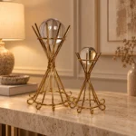 Gold crystal ball decorative showpiece set on luxury console table