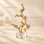 Gold branch purple crystal flower showpiece feature highlights