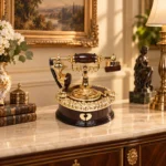 Vintage rotary telephone decorative showpiece on luxury console table