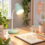 Mint green rechargeable desk lamp for a creative study workspace