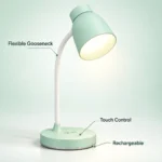 Rechargeable desk lamp with flexible gooseneck and touch control