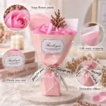 Thank You Soap Flower Bouquet with soap petals gift wrapping card and ribbon