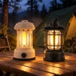 Rechargeable Camping Lantern White and Black at Campsite