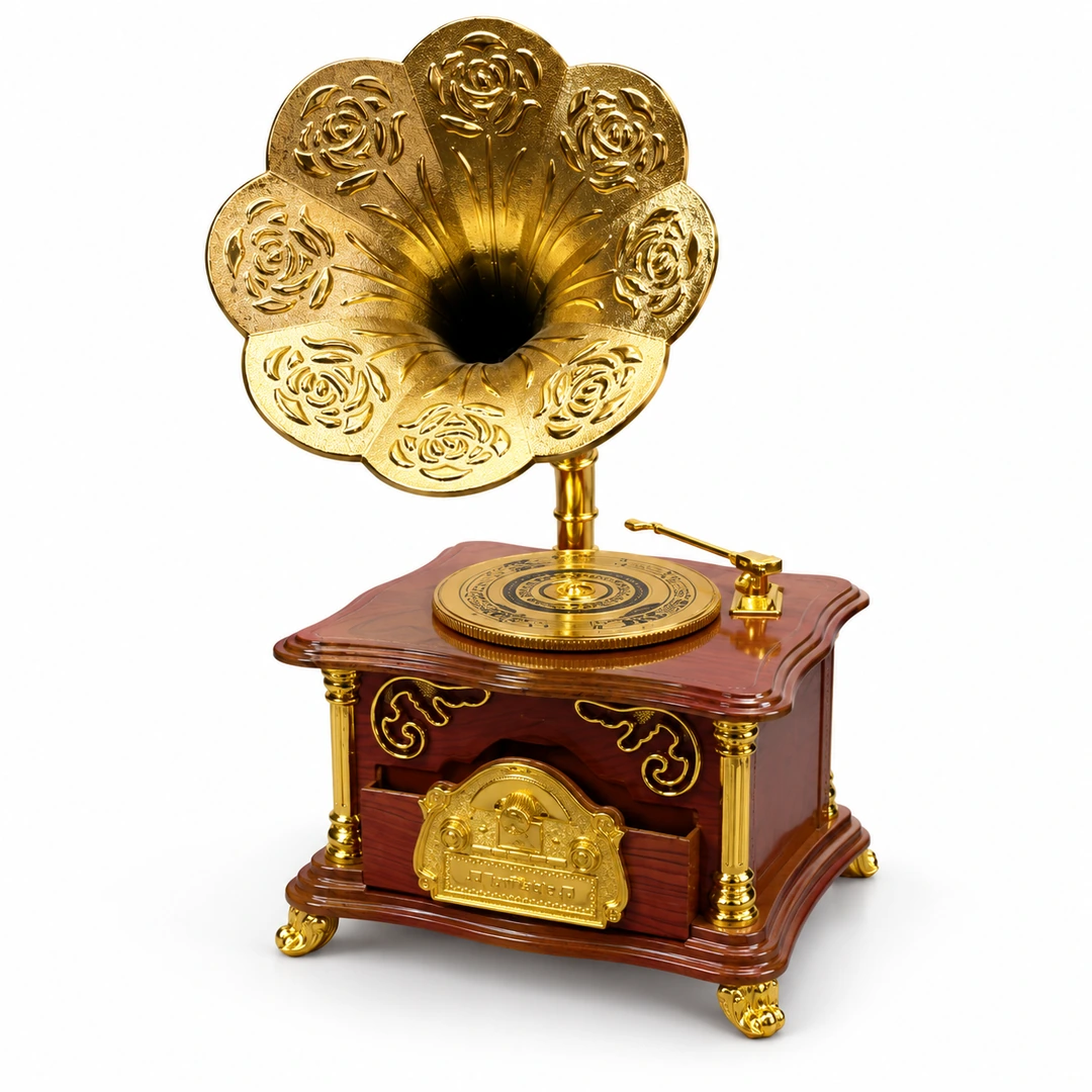 Vintage flower horn gramophone decorative showpiece angle view