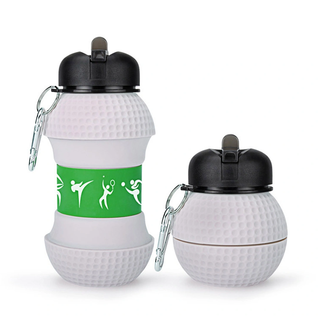 White Green Collapsible Sports Water Bottle White Green Collapsible Sports Water Bottle with Carabiner Clip